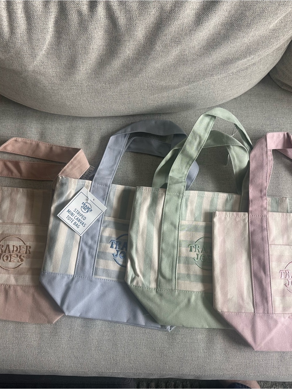 Trader Joe's Striped Mini Canvas Tote Bag - Set of 4